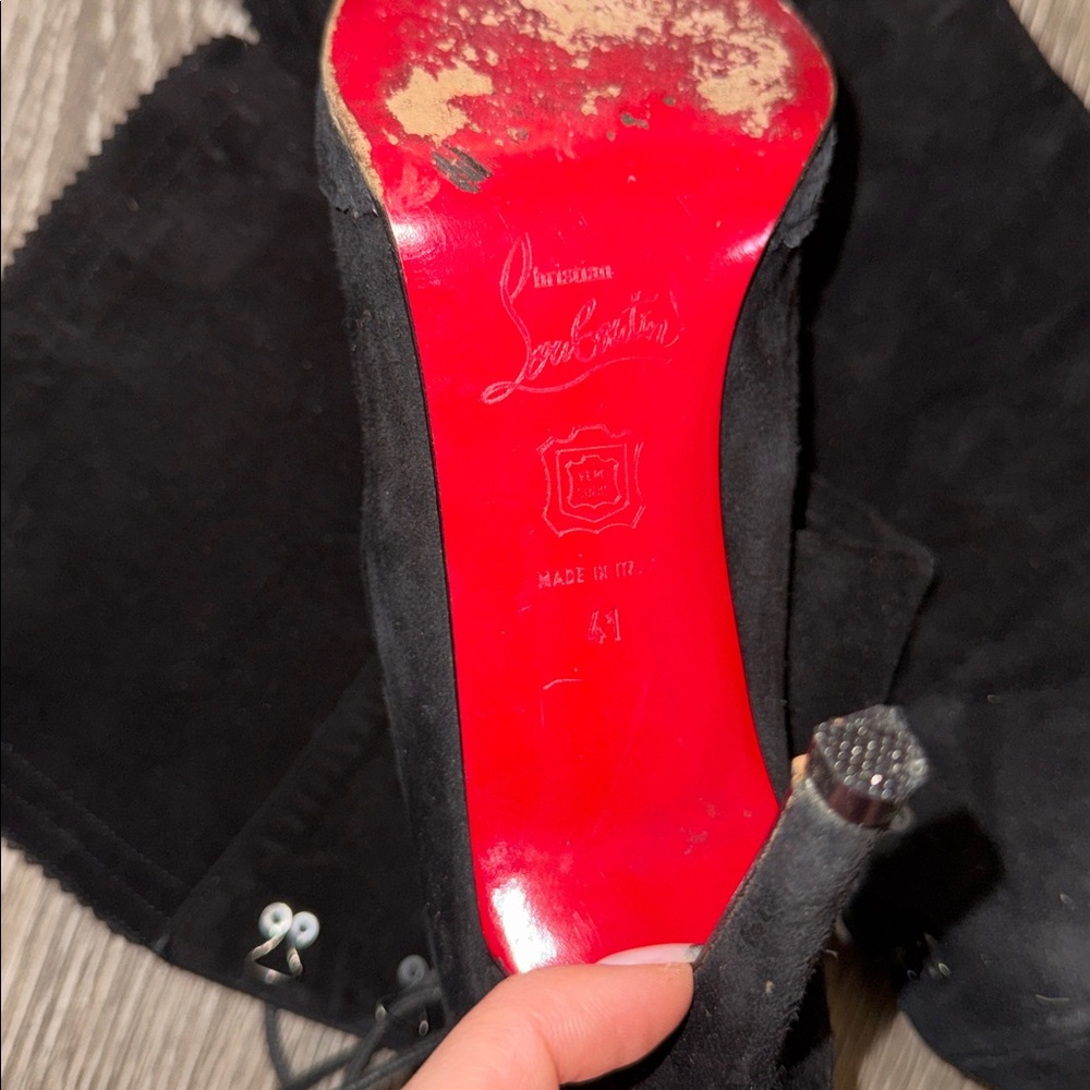 Christian Louboutin Black Heeled Boots with Red Soles - Picture 8 of 16